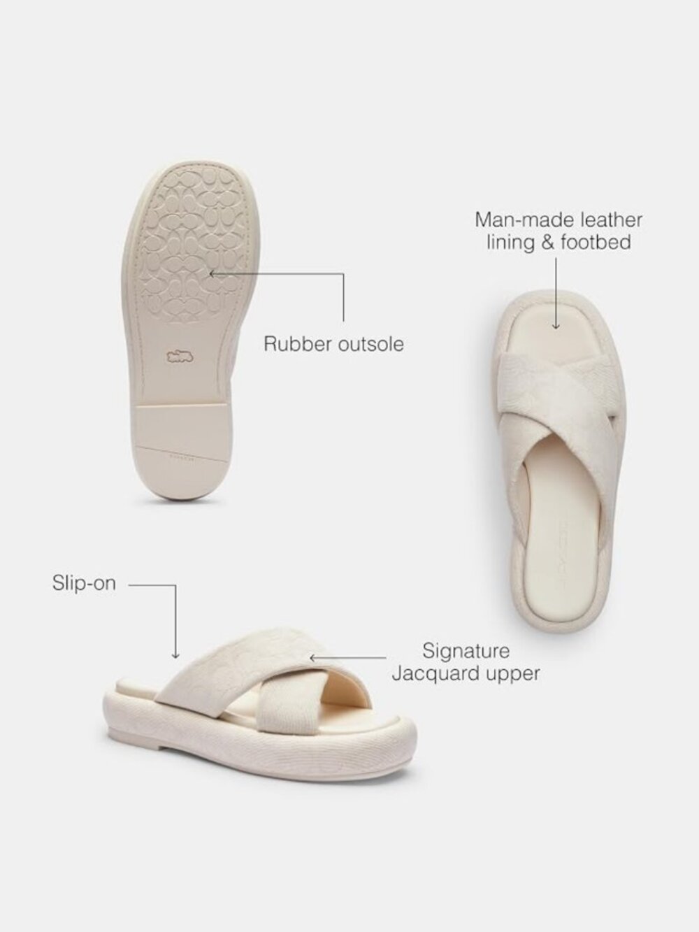 Coach Penelope Signature C Sandals Ivory Slip On Platform Slides Women's Shoes - Picture 5 of 5